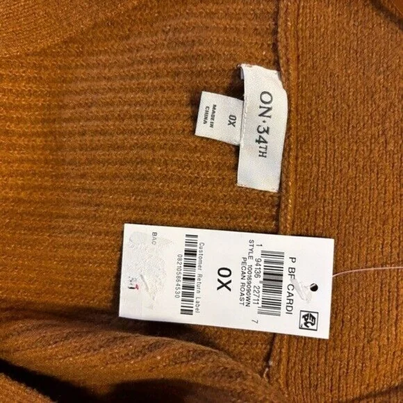 On 34th Plus Size Long Patch Chunky Knit Pocket Pecan Brown Cardigan NWT - Picture 3 of 6